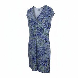 Title Nine Women Dress XL Blue Geometric Ruched V-Neck Supplex Active Pullover